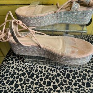 Liliana LACE UP RHINESTONE PLATFORM SANDALS